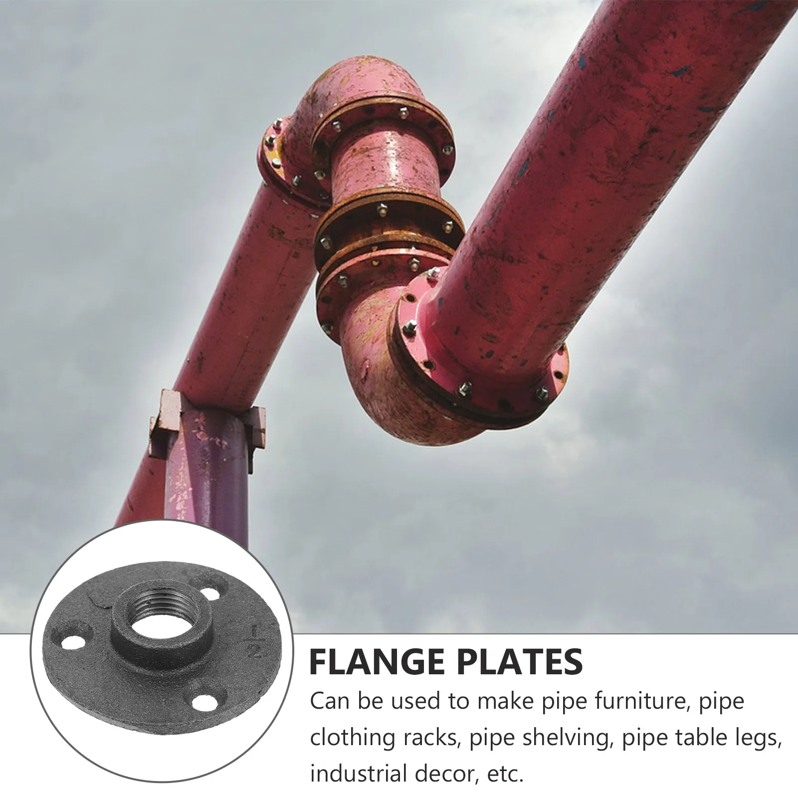 

10 Pcs Flange Fittings Malleable Iron Decorative Plates Pipe Fittings Furniture Shelving Industrial Retro Style