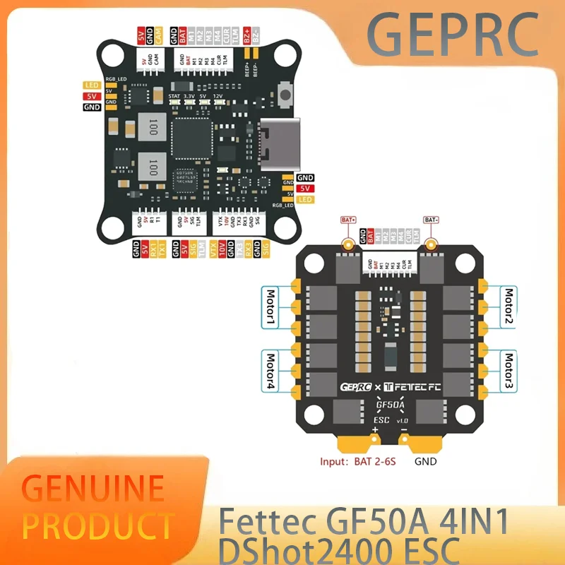 

GEPRC Fettec G4 Alpha GF50A FPV Stack G473 Flight Controller FETTEC S2M Dshot2400 GF50A 4IN1 ESC for FPV Freestyle Drone Model