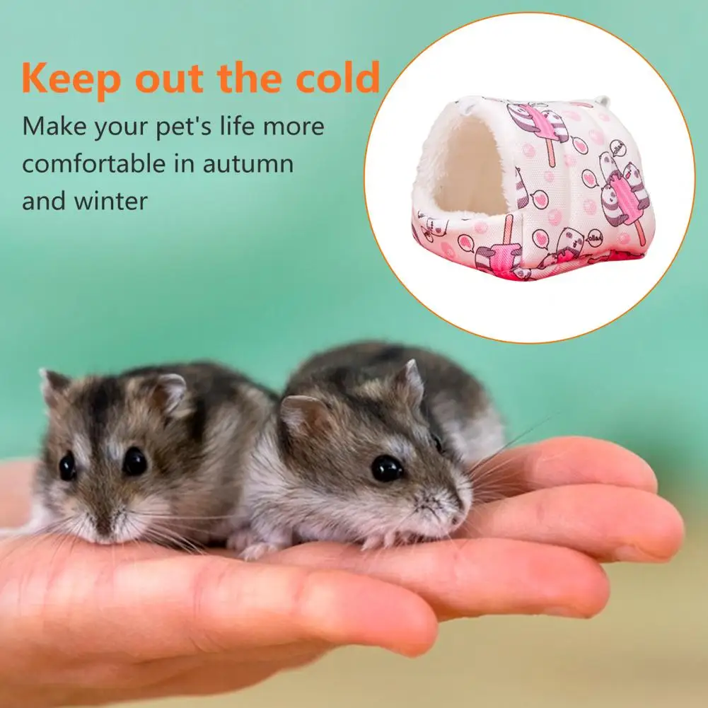 Weather Pet Bed Cozy Cartoon Print Winter Nest for Small Plush Resistant Bed for Hamsters Rabbits Squirrels Parrots Birds