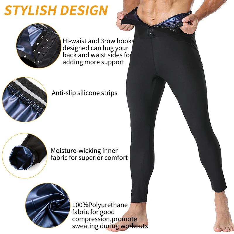 Trajes de Sauna moldeador de cuerpo de cintura alta para hombre, pantalones, mallas para el sudor, pantalones de compresión adelgazantes, pantalones de ejercicio de entrenamiento térmicos para pérdida de peso