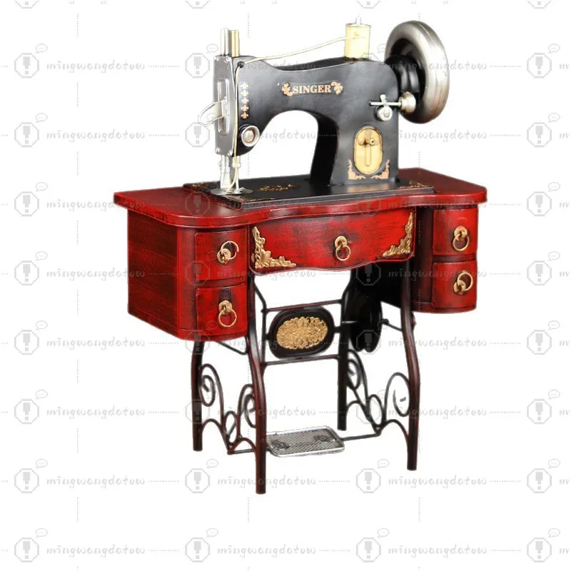 Wrought Iron & Tin Vintage Sewing Machine Model, Chinese Style Decor & Window Display Props for Clothing Stores