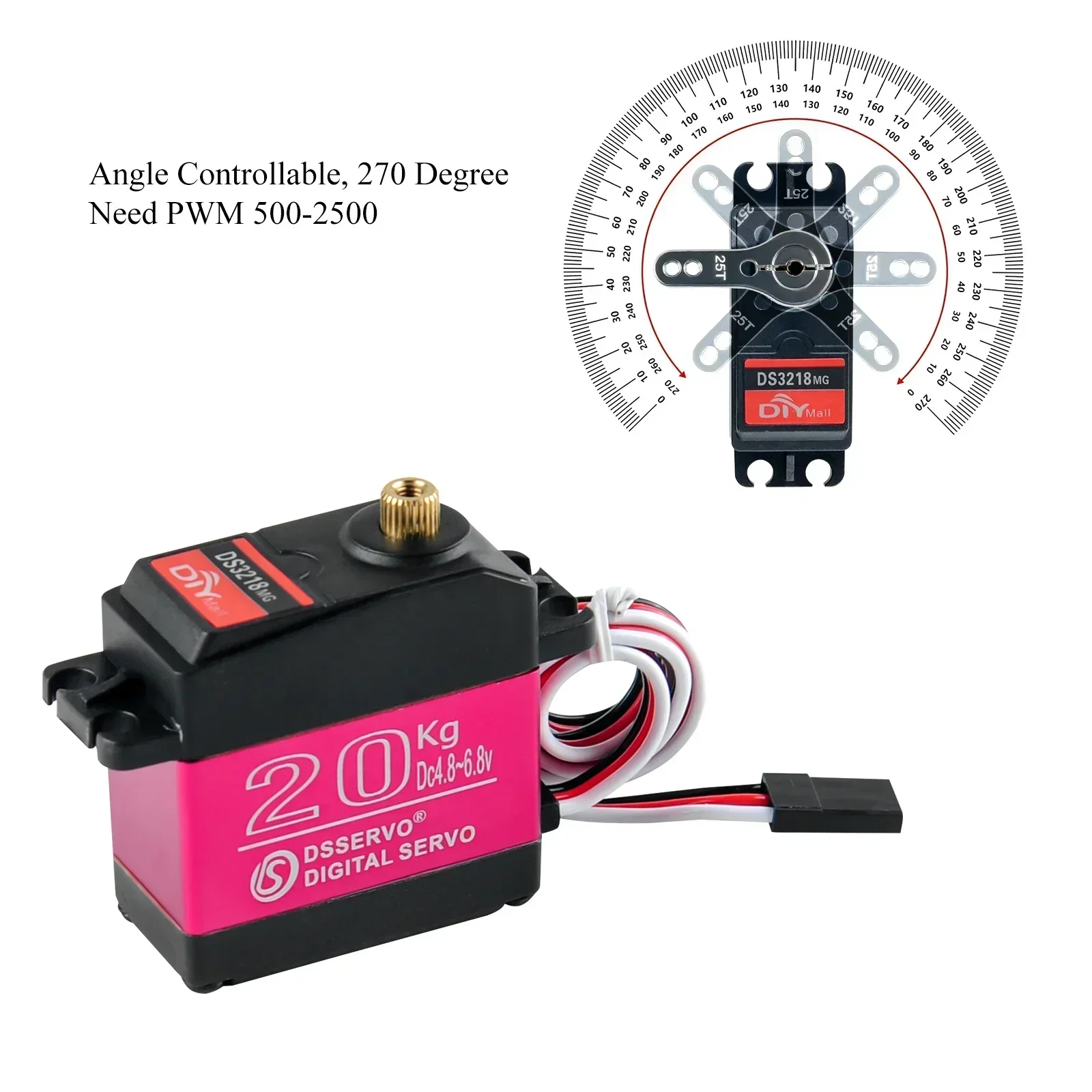 Servomotor Digital DS3218, engranaje de Metal de 20KG, resistente al agua IP66, alta velocidad de 270 grados con brazo 25T para coche RC Baja a escala 1/8 1/10