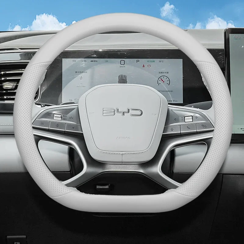 

Leather Car Steering Wheel Cover for BYD Sealion 6 06 EV DMI 2024 2025 2026 Accessories