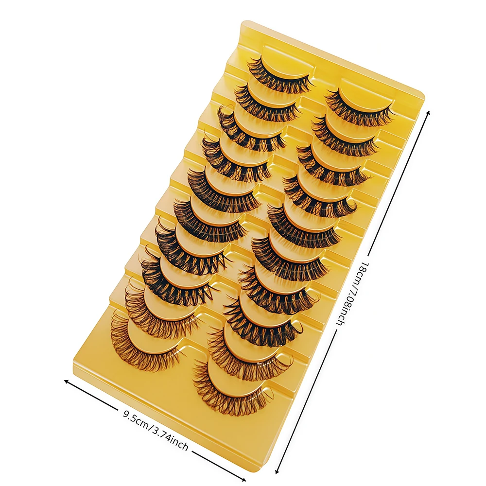 新しいロシア製ロールゴールドシリーズ10ペアミックスセット、厚い立体感のある毛、硬いステム、誇張されたまつげ