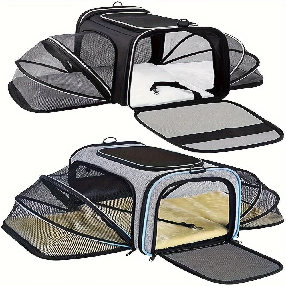 Airline Approved Pet Carrier Bag: Large Soft-Sided Pet Travel Carrier 4 Sides Expandable Cat Collapsible Carrier Car Seat Dog