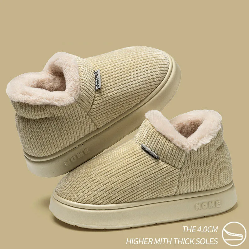 شباشب قطنية نسائية شتوية أحذية منزلية غير رسمية للرجال في الهواء الطلق مضادة للانزلاق أحذية قطنية دافئة من القطيفة للنساء أحذية الثلوج للزوجين