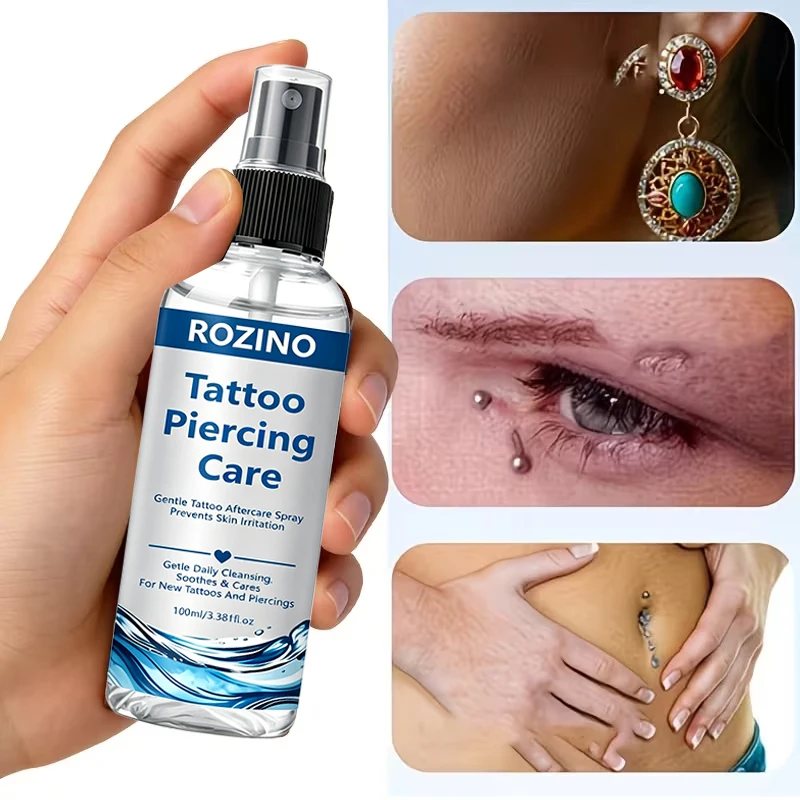 100ml Tattoo- und Piercing-Pflegelösung/Reinigungsspray, sanftes Tattoo-Pflegespray, verhindert Hautirritationen, reinigt sanft, beruhigt und pflegt neue Tattoos und Piercing-Bereiche, erfrischt alte Tattoos sofort mit nur einem Sprühstoß, tägliche Reinigung von Ohrpiercings, verhindert Gerüche von Ohrpiercings und verbessert die Schönheit des Piercings. – Detail 1