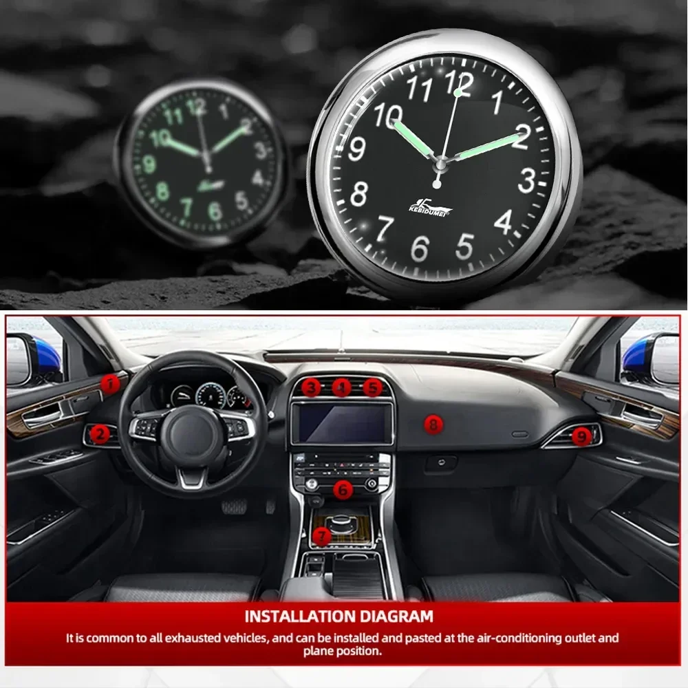 Reloj de coche luminoso para automóviles, Mini reloj Digital adhesivo interno, relojes mecánicos de cuarzo, adorno automático, accesorios para