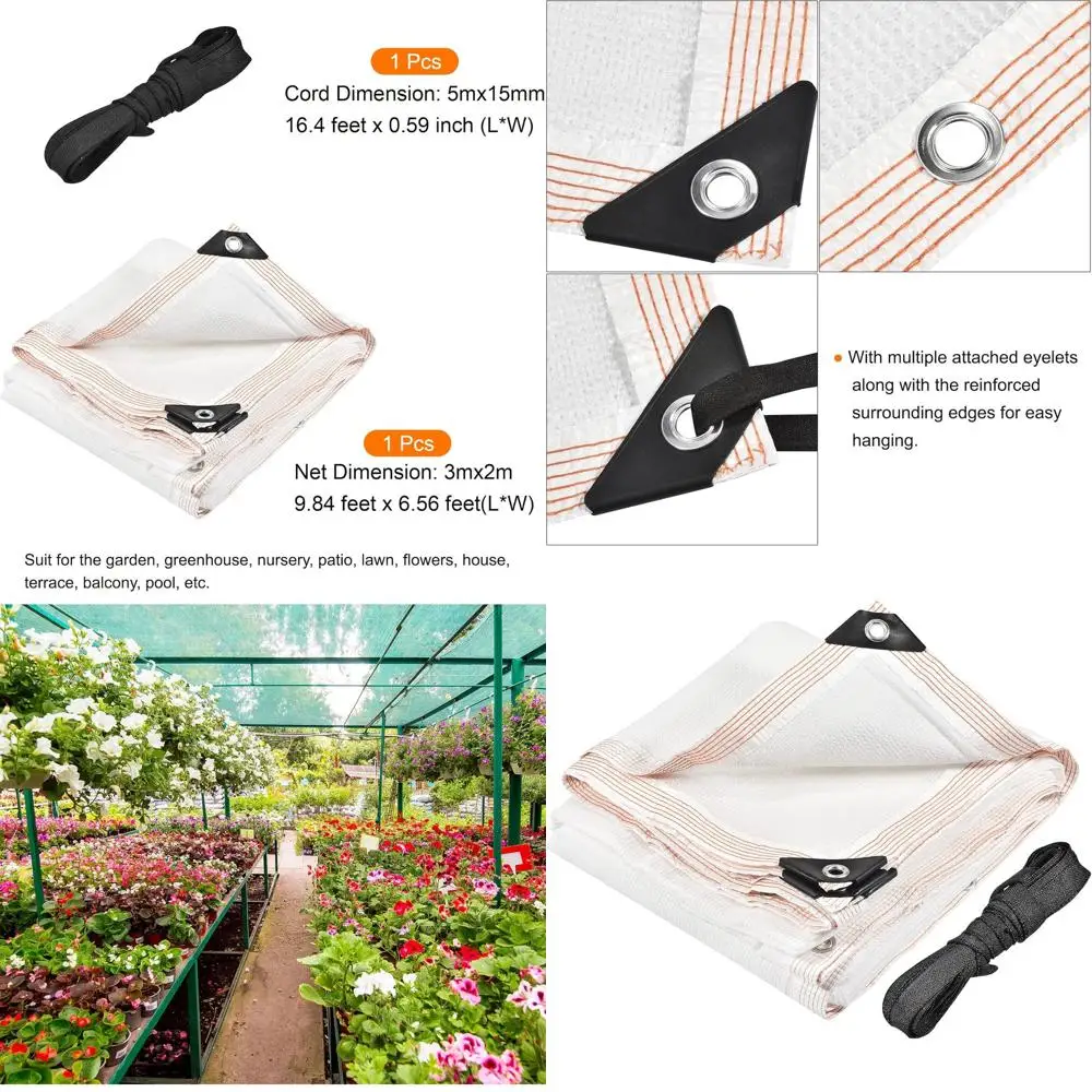 

Белая ткань для навеса размером 3x2 м с втулками и шнуром длиной 5 м для садовой сетчатой солнцезащитной крышки