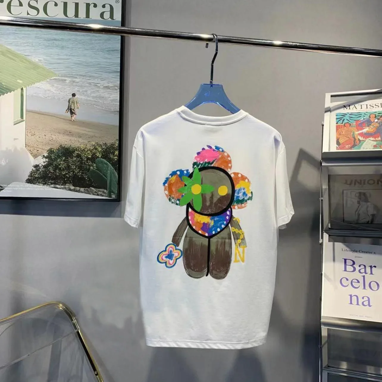 وراء اتجاه الصيف الجديد، تي شيرت كاجوال بأكمام قصيرة ورقبة دائرية ونمط طباعة شخصية للرجال والنساء مقاس كبير