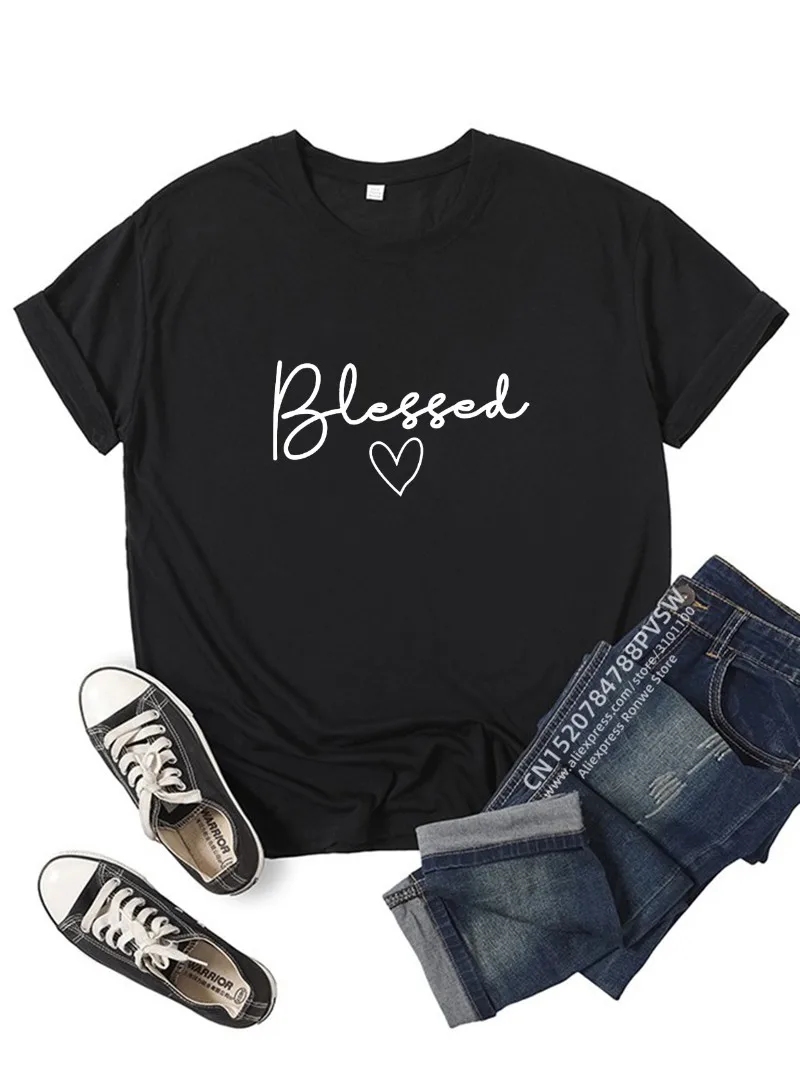 Blessed Heart Printed Women's T-shirt Summer Clothes T Shirt Harajuku Tee Casual Short Sleeve Tops for Girl Women's Clothing