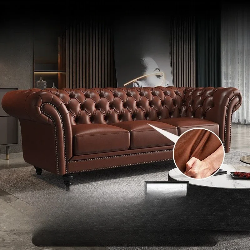 أريكة، الطابق الأول، جلد البقر، فاخر خفيف، بلد، قديم، غرفة معيشة، أثاث، زر سحب