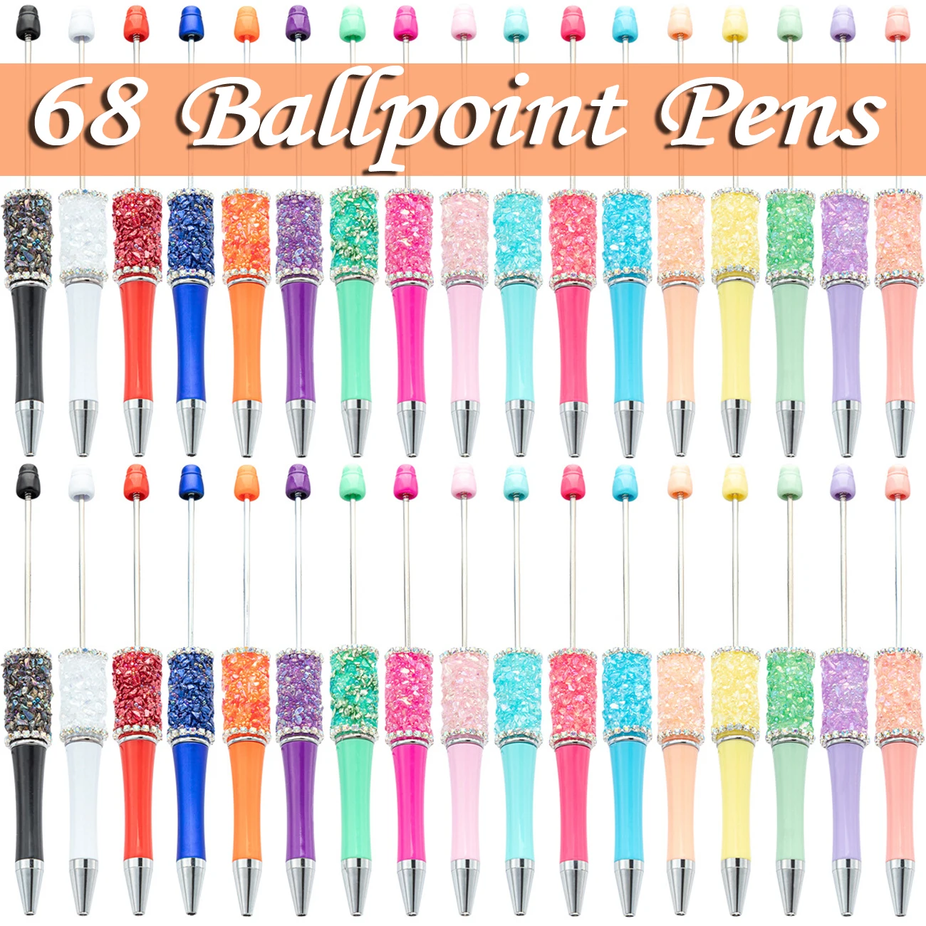 

68Pcs Multi Color Crystal Crushed Beaded Pen DIY Ballpoint Pens Bright Diamond Beaded Gift Pen School Office Supplies