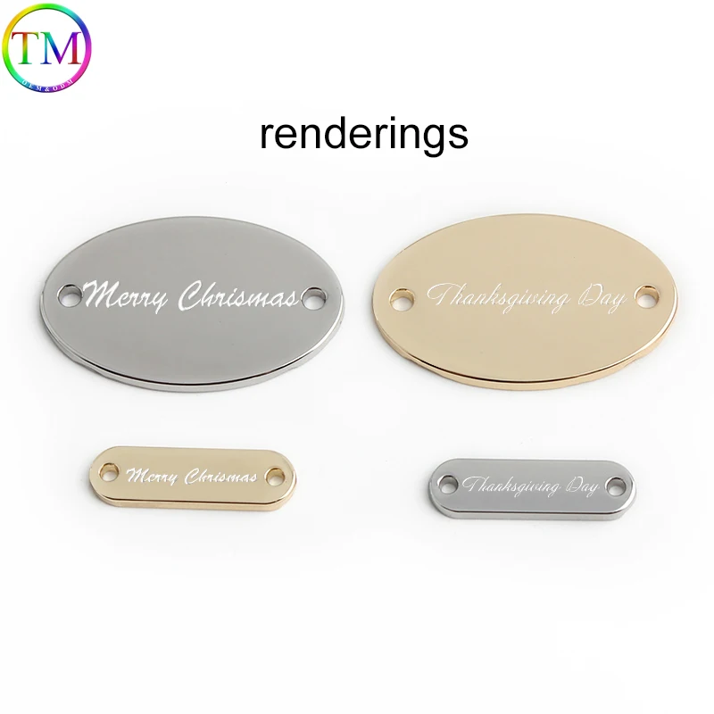10/100Pcs Rectangular Oval Double Holes Sewing Handmade Laser Tag Clothing Sew Metal Labels For Brand Design Bag Clothes Decor