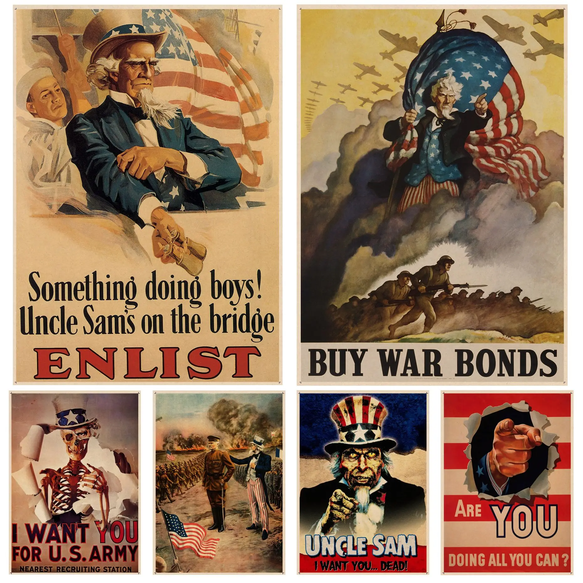 World War II Uncle Sam Classic Movie Posters Decoracion Painting Wall Art Kraft Paper Home decor