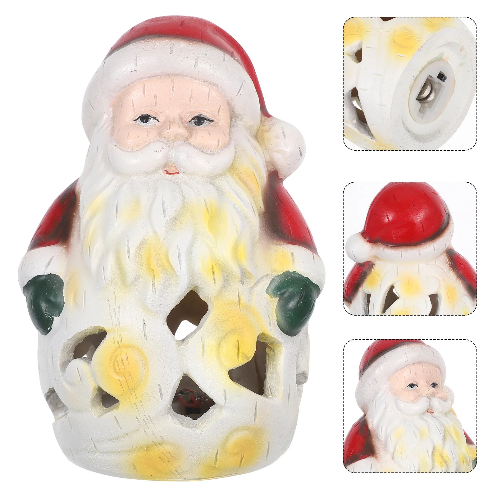 

Christmas Santa Statue Hollow Out Resin LED Night Light Decorative Xmas Table Decor Holiday Shelf Ornament Reusable Xmas Shelf