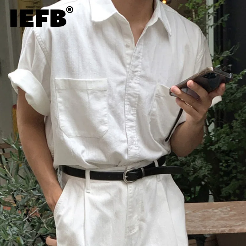 

IEFB Korean Style Men's Shirts Pockets Tops Turn-down Collar Short Sleeve Single Breasted Male Clothing Summer Fashion 9C6742