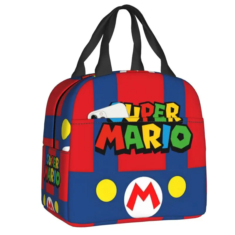 

Custom M-Marios Super Bros Insulated Lunch Bag for Women Resuable Thermal Cooler Lunch Box Office Work School