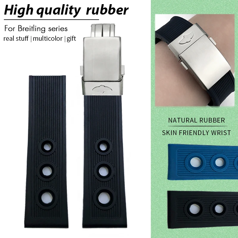 

Rubber Silicone 20mm 21mm 22mm 23mm 24mm Watchband for Breitling Superocean Avenger Waterproof Bracelets Blue Black Watch Strap