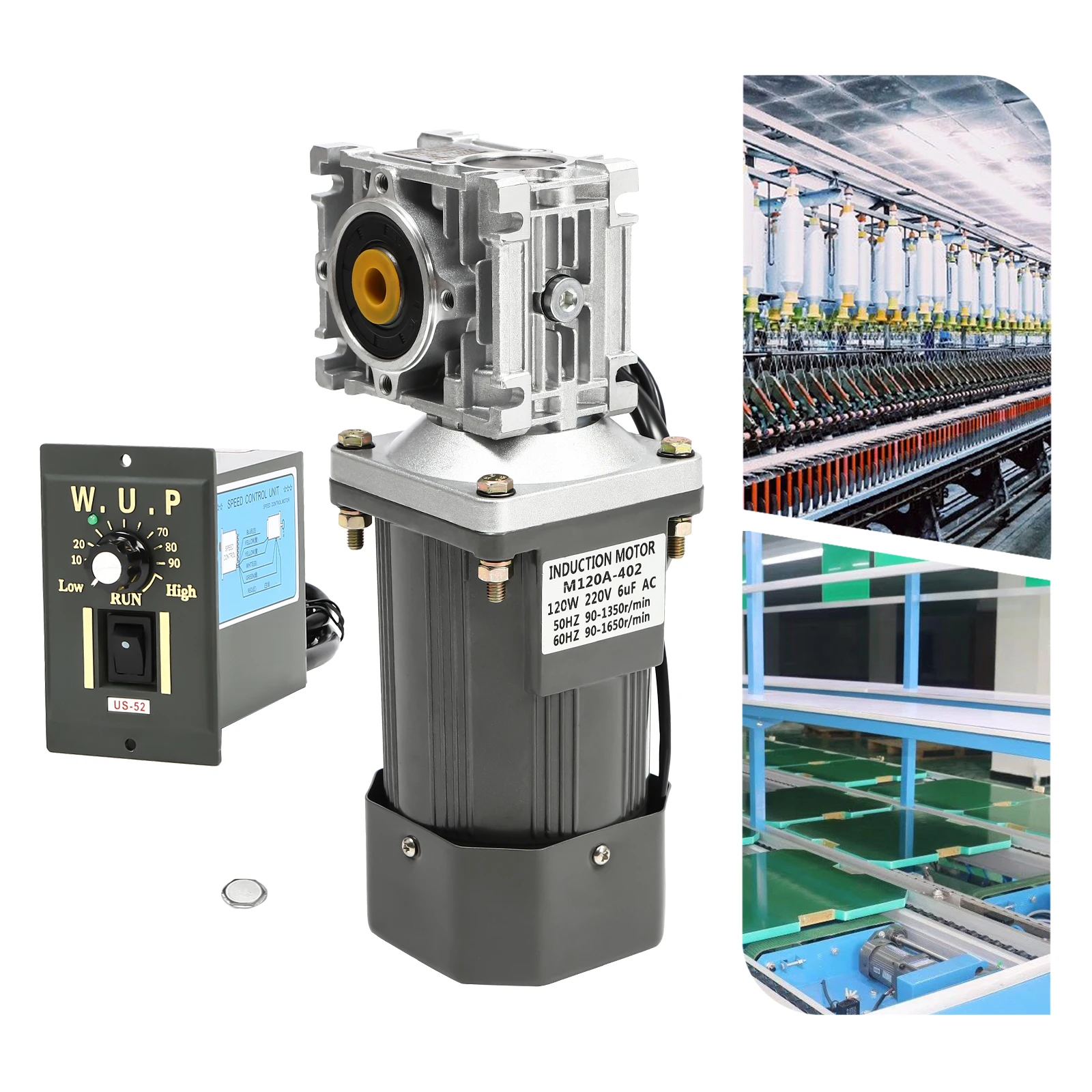 

120W Gear Motor (30K/80K Ratio) with Speed Controller, High Torque Worm Gear Speed Reducer 110/220V