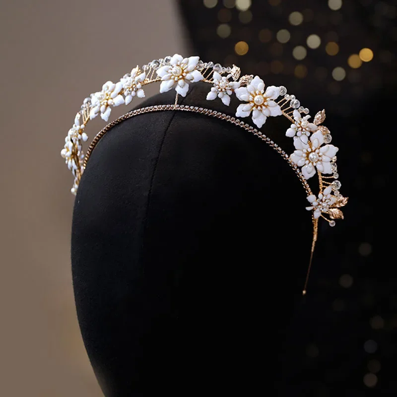 

Двухслойная женская свадебная тиара с цветами и листьями, ручной работы, для девочек, украшение для волос