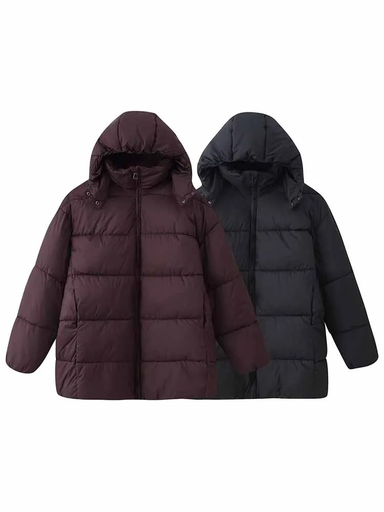 

HH Woman Winter Keep Warm Loose Zipper Solid Color Hooded Cotton Clothes Female Casual Comfortable Street Style Cotton Jacket