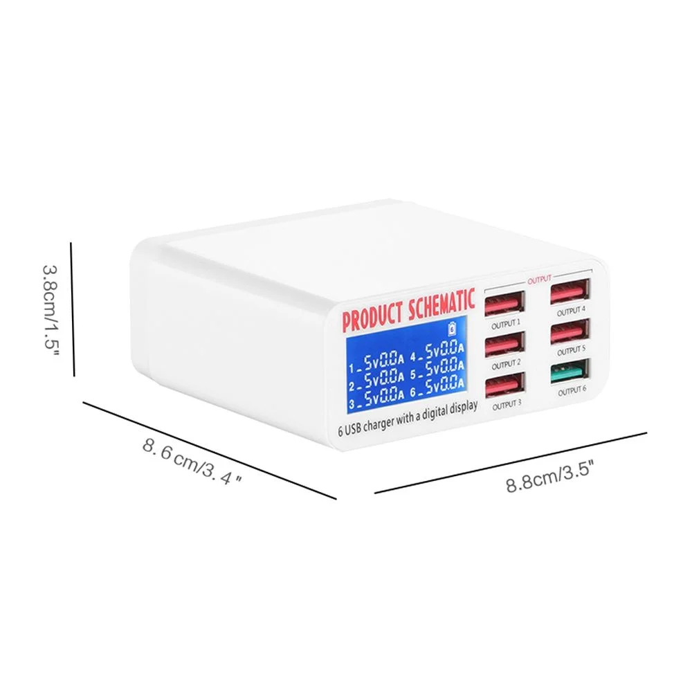 6 USB Charger HUB Charge 6 Device At Same Time LED Screen Display Show Charge Voltage Current USB Fast Charger