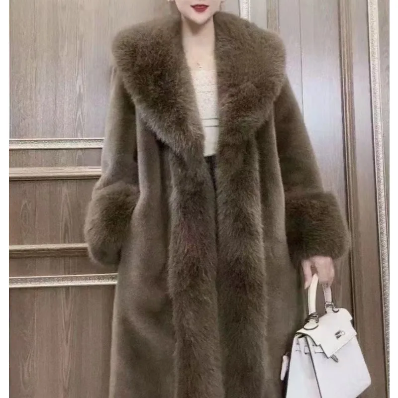 

New Ou Shao Fleece Fur Integrated Coat Fox Fur Collar Ou Shao Fleece Medium and Long Coat