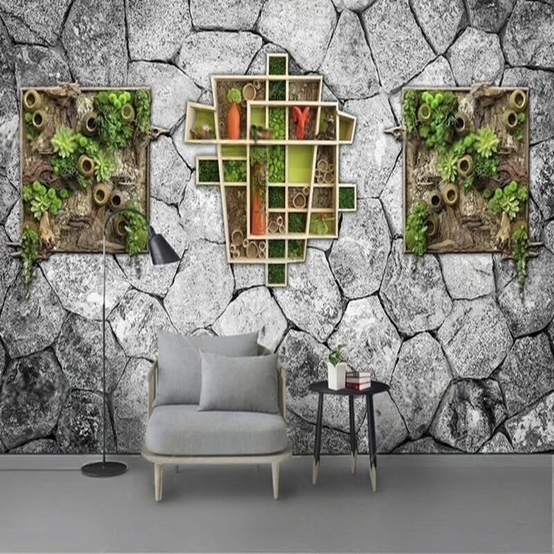 Modern and simple stone brick wall decoration 3d stereoscopic TV luxurious home decoration bedroom carved background wall