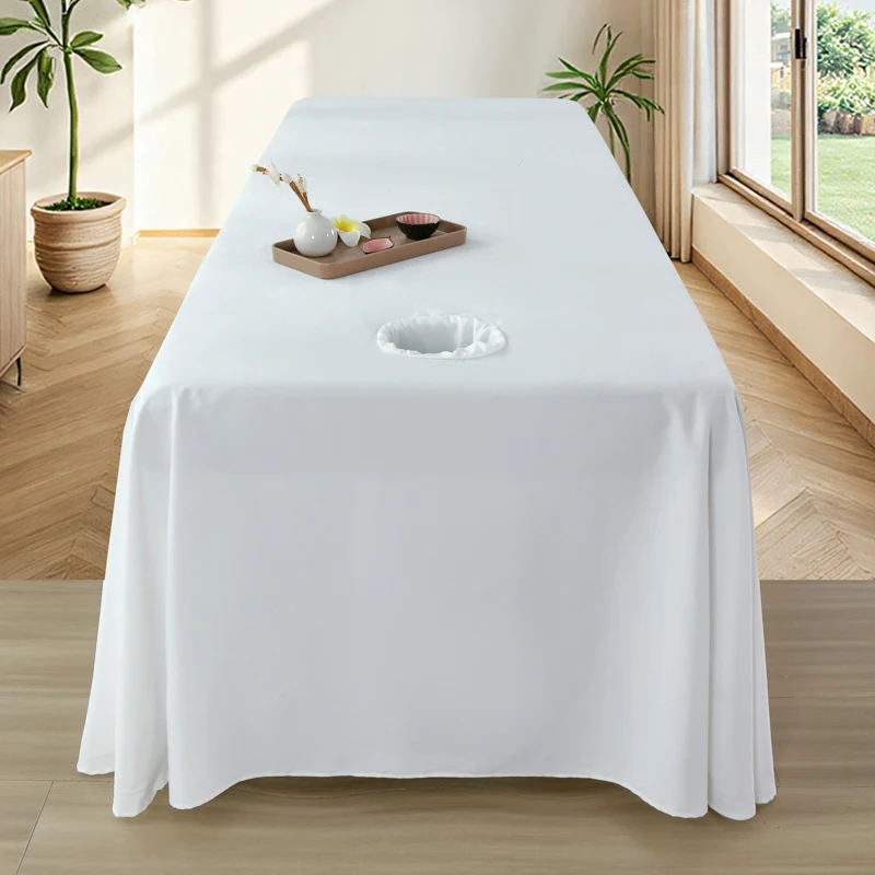White Skirt for Beauty Salon, Massage Table Sheet, Skin-Friendly Massage Bed Cover, SPA Bed Full Cover Sabnanas with Hole