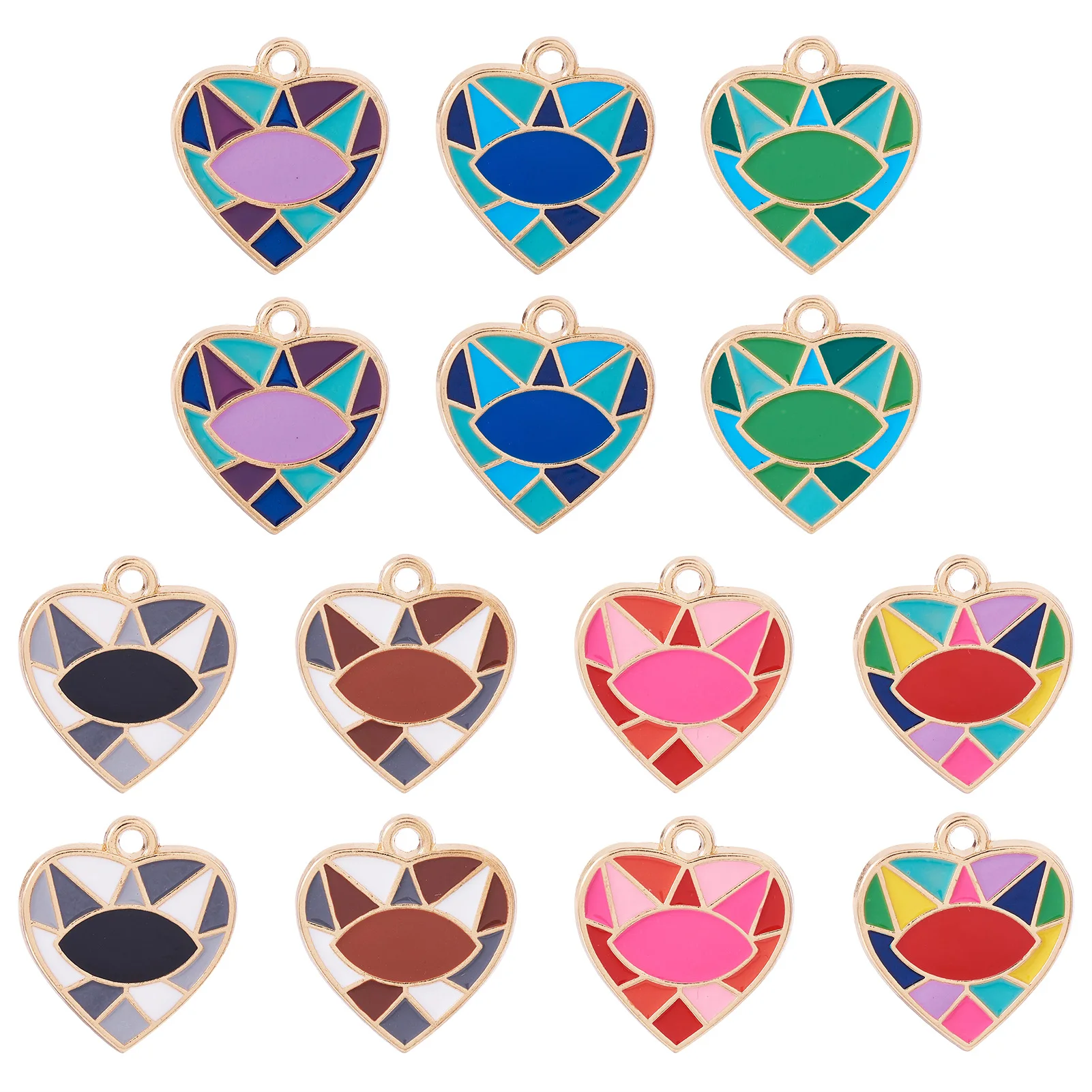 

14Pcs Rack Plating Metal Enamel Pendants Heart Charm Mixed Color for Making DIY Jewelry Necklace Bracelet Eardrop Charm Supplies