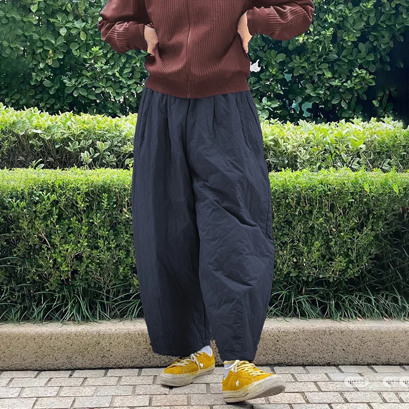 Pantalones acampanados de algodón con diseño de diamante Retro para mujer, pantalones de pierna ancha holgados informales, cálidos y rectos, prendas de vestir exteriores a la moda