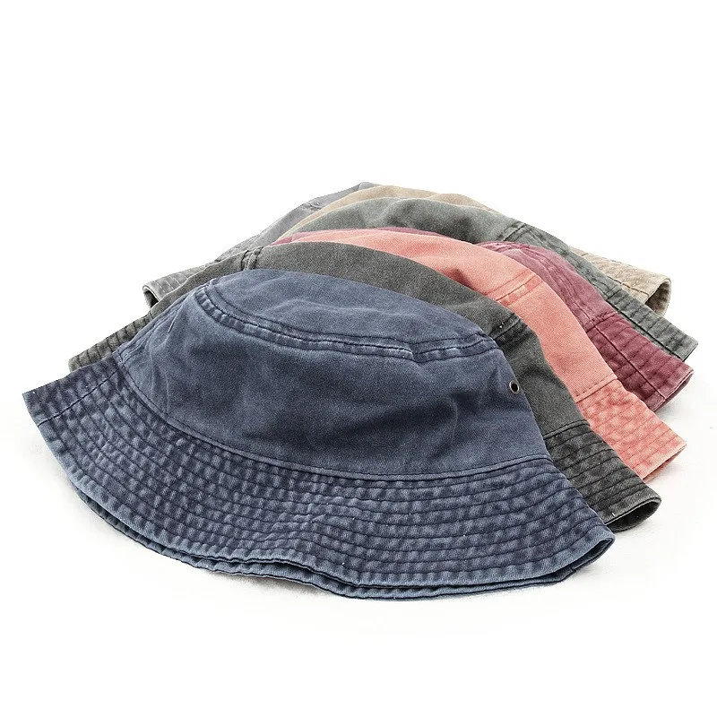 Washed Denim Bucket Hat Men Women Unisex Solid Color Fisherman Cap Simple Foldable Summer Autumn Casual Sun Hat Vintage