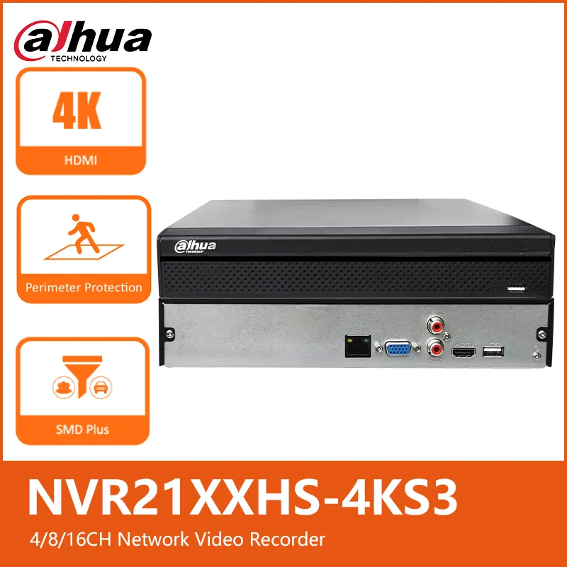 Dahua NVR2104HS-4KS3 NVR2108HS-4KS3 NVR2116HS-4KS3 4/8/16CH Compact 1U 1HDD 4K No PoE &H.265 Lite Network Video Recorder AI NVR