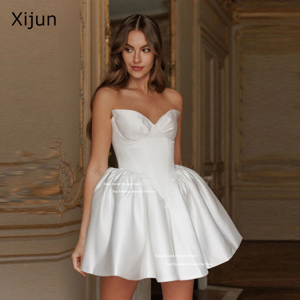 Xijun Simple Ivory Short Wedding Dresses Satin Sweetheart  A-Line Prom Gowns Formal Occasion Birdal Gowns 2025 Women Customized