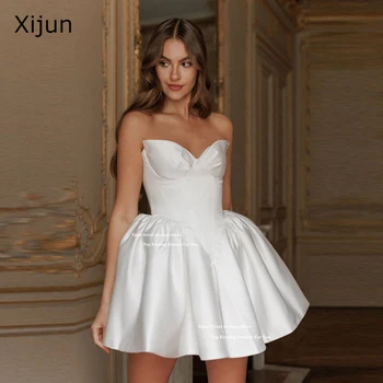 Xijun Simple Ivory Short Wedding Dresses Satin Sweetheart A-Line Prom Gowns Formal Occasion Birdal Gowns 2025 Women Customized
