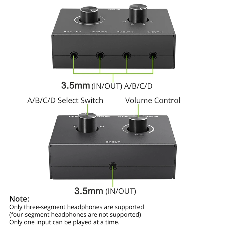 4 Way 3.5Mm Jack Audio Switcher 4 In 1 Out Headphone Amplifier Stereo Bi-Directional Audio Switch Splitter Box