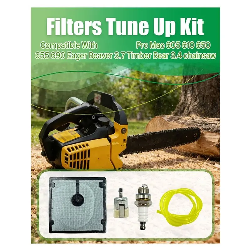 ABRW Tune Up Kit for McCulloch Chainsaw, 2x Air Filter, Fuel Filter, Spark Plug, Fuel Line for Pro Mac 605, 610, 650, 655, 690