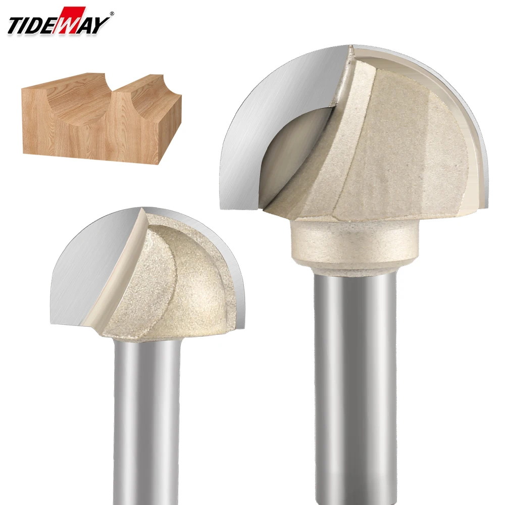 TIDEWAY Core Box Round Cove Nose Bit 1/2 1/4 Carbide CNC Woodworking Groove Tools Router Bits for Wood Round Corner Router Bit