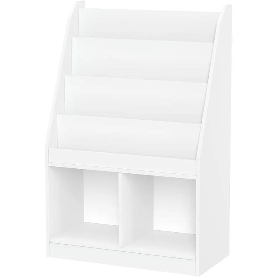 Bookshelf Toy Storage Organizer with 4 Book Racks 2 Cubbies Versatile Toy Organizer for Bedroom or Playroom Book Nook Toy Tidy