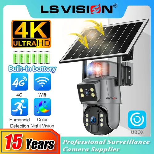 LS VISION Ubox 8MP 4G SIM cámara Solar inalámbrica Wifi exterior pantalla Dual 4K detección humana seguimiento automático 360 ° Cámaras de vigilancia