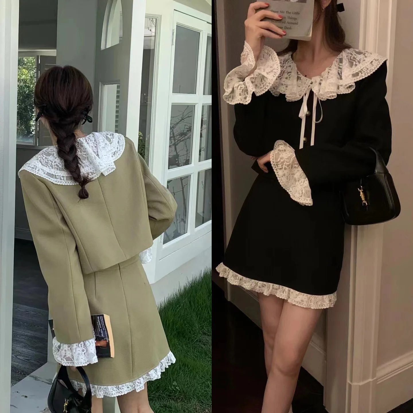 Casual Style Lace Patchwork Small Fragrance Style Jacket Top Women's Fashion Winter Outerwear Long Sleeve Universal Fit