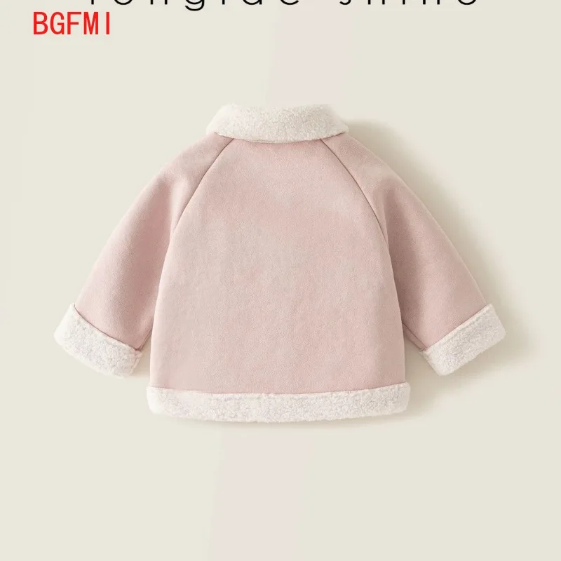 kid Girls' Pink Deer Skin Velvet Coat Autumn/Winter 2026 New Thickened Velvet for Babies' Winter Clothing Fur Warm Top Overcoat
