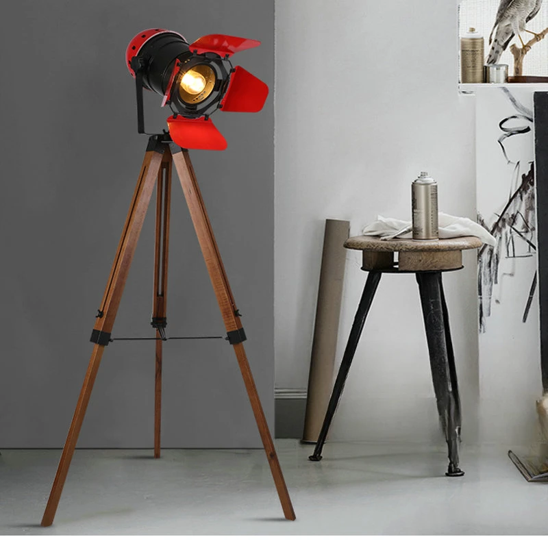 

Floor Lamp American Loft Rustic Vintage Floor Lamps For Living Room Office Study Lighting Black Red LED Wood