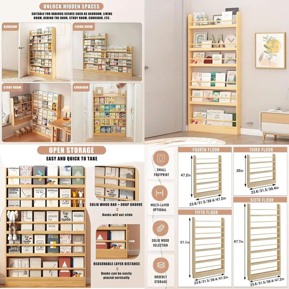 

6-ярусная настенная книжная полка для детей — компактное хранение для дома, спальни и гостиной