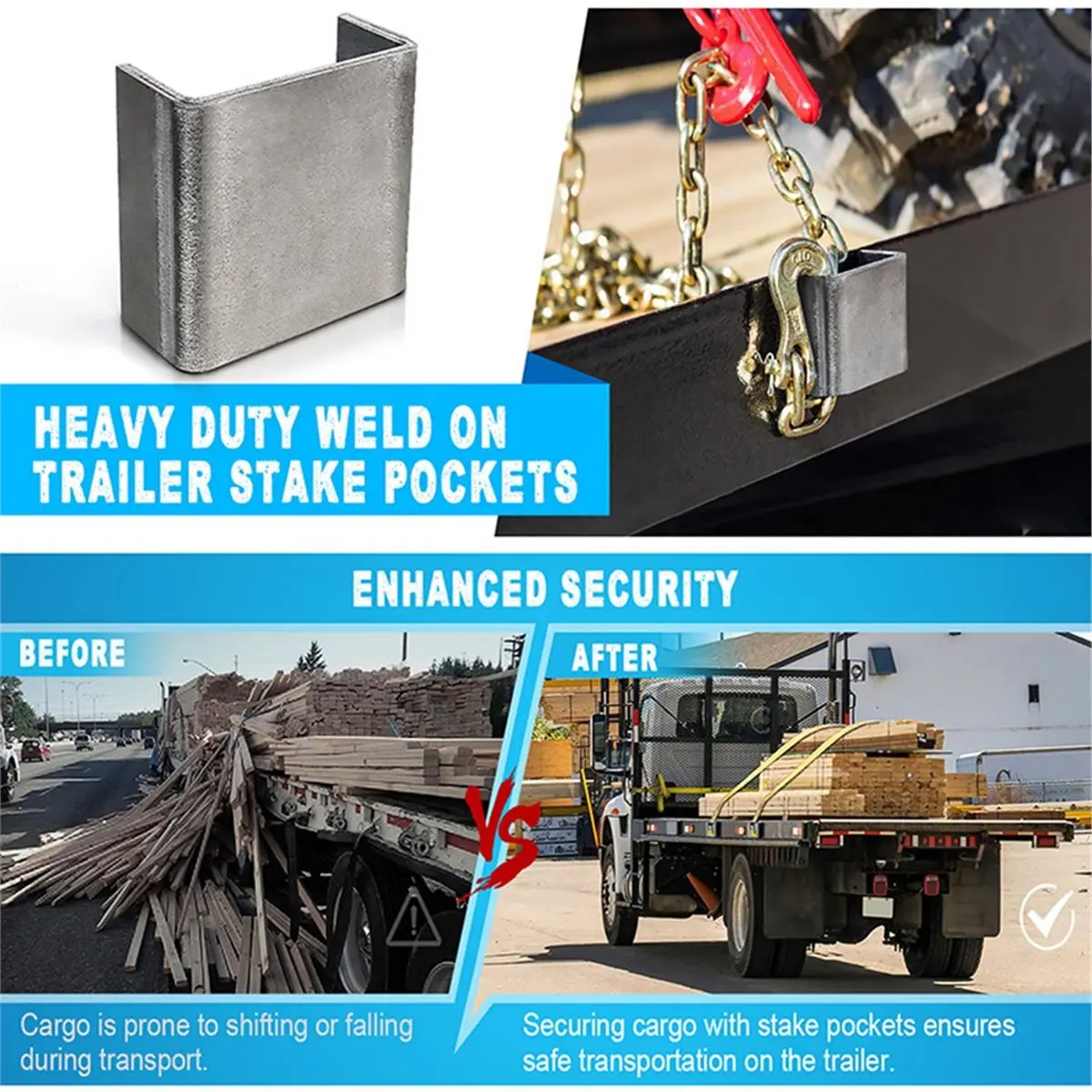 Heavy Duty Steel Weld on Stake Pockets for Trailer & Truck Trailer Stake Pockets Fit Standard 2x4 Stakes