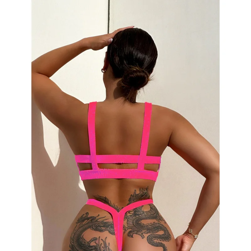 New Sexy Bikini Hole Fabric Solid Color Two-Piece Swimsuit SwimwearLG208
