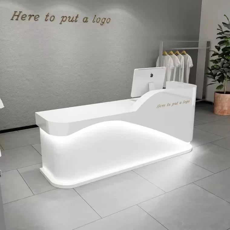 Commercial Modern Salon Office Solid Wooden White Front Counter Service Reception Desk