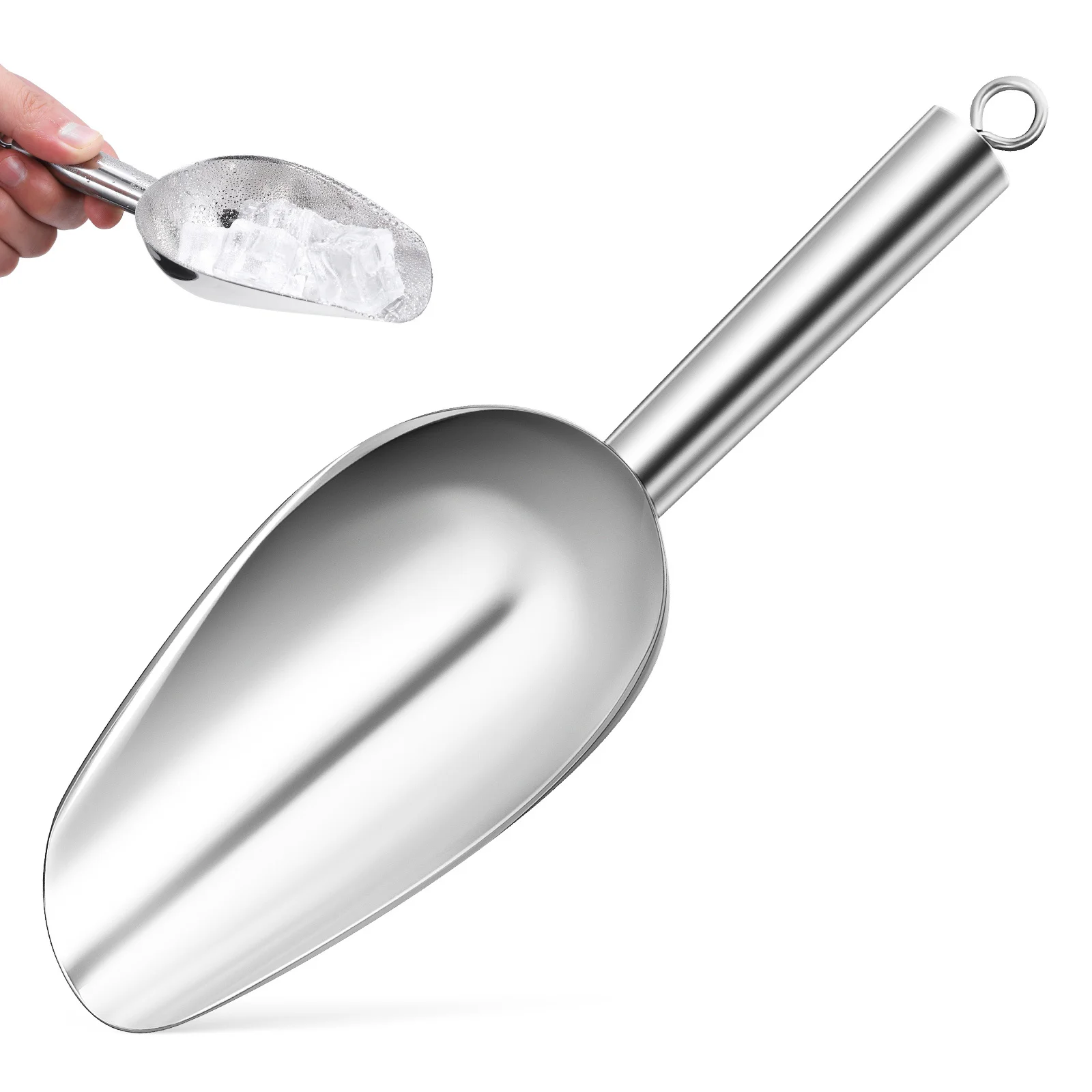 

Stainless Steel Thick Ice Scoop Large Deep Head Food Serving Scoop Kitchen Scooping Tool Reusable for Restaurant Pet