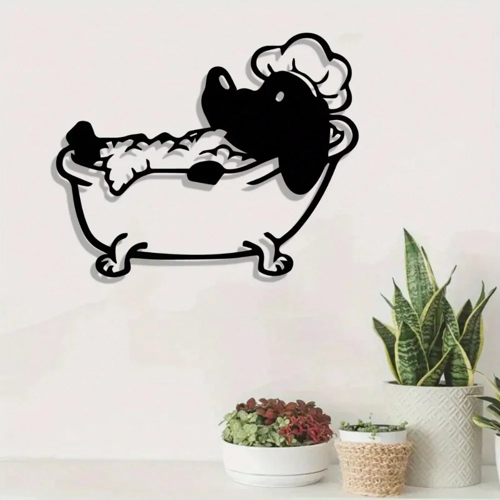 Retro Metal Wall Art Puppy Bubble Bath Powder Coated Iron Pet Lover Durable Home Decor